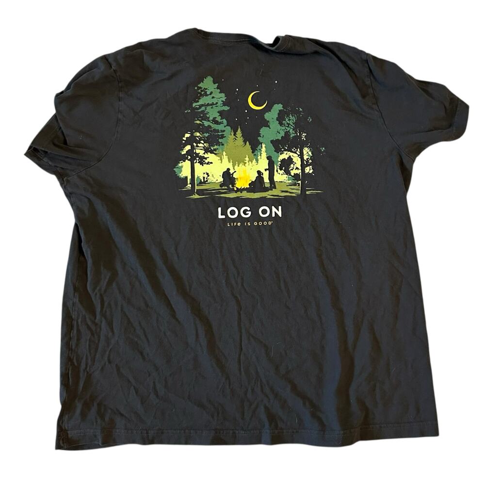 Life is Good Crusher Tee Men's Size XL Log On Outdoors Nature Cabin Granola Dad